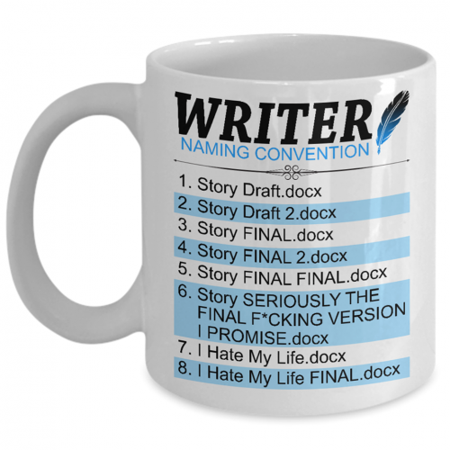 writer naming mug