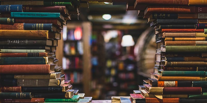 Books stacked to form a circle.