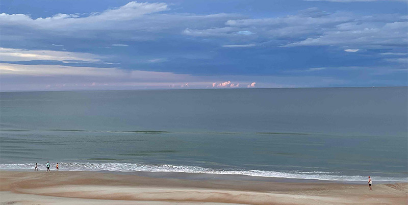 Clouds forming a city on the horizon.