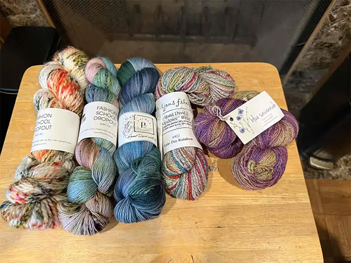 Assortment of beautiful yarn from Fashion School Drop out and other dyers