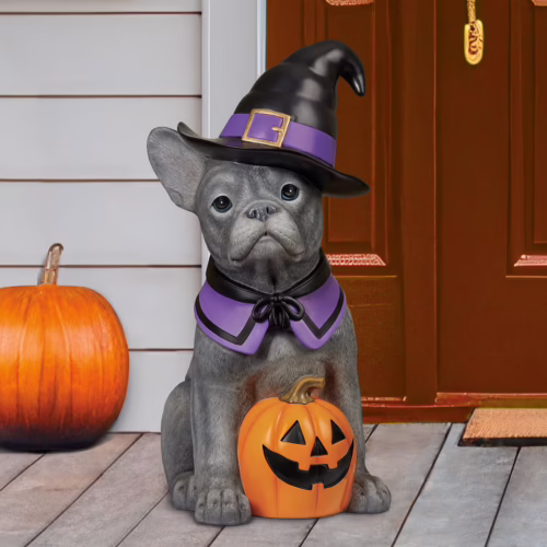 Halloween French Bulldog statue in a witch hat.  Very cute. 